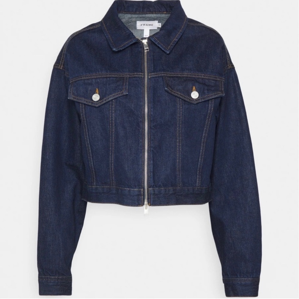 Frame Denim Jean jacket cropped full‎ zip XS dark wash classic casual cotton